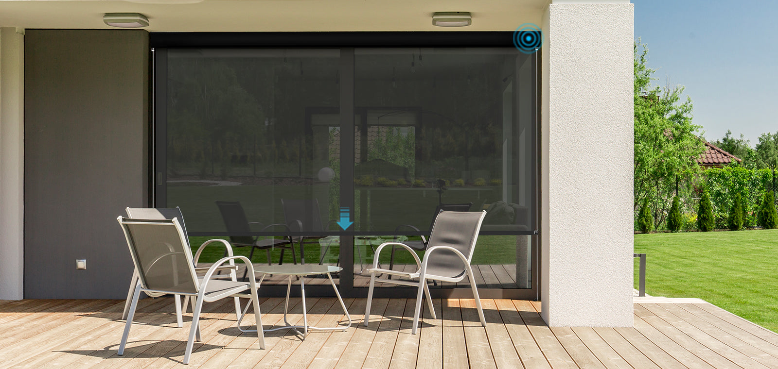 Motorized Outdoor Shades in patio