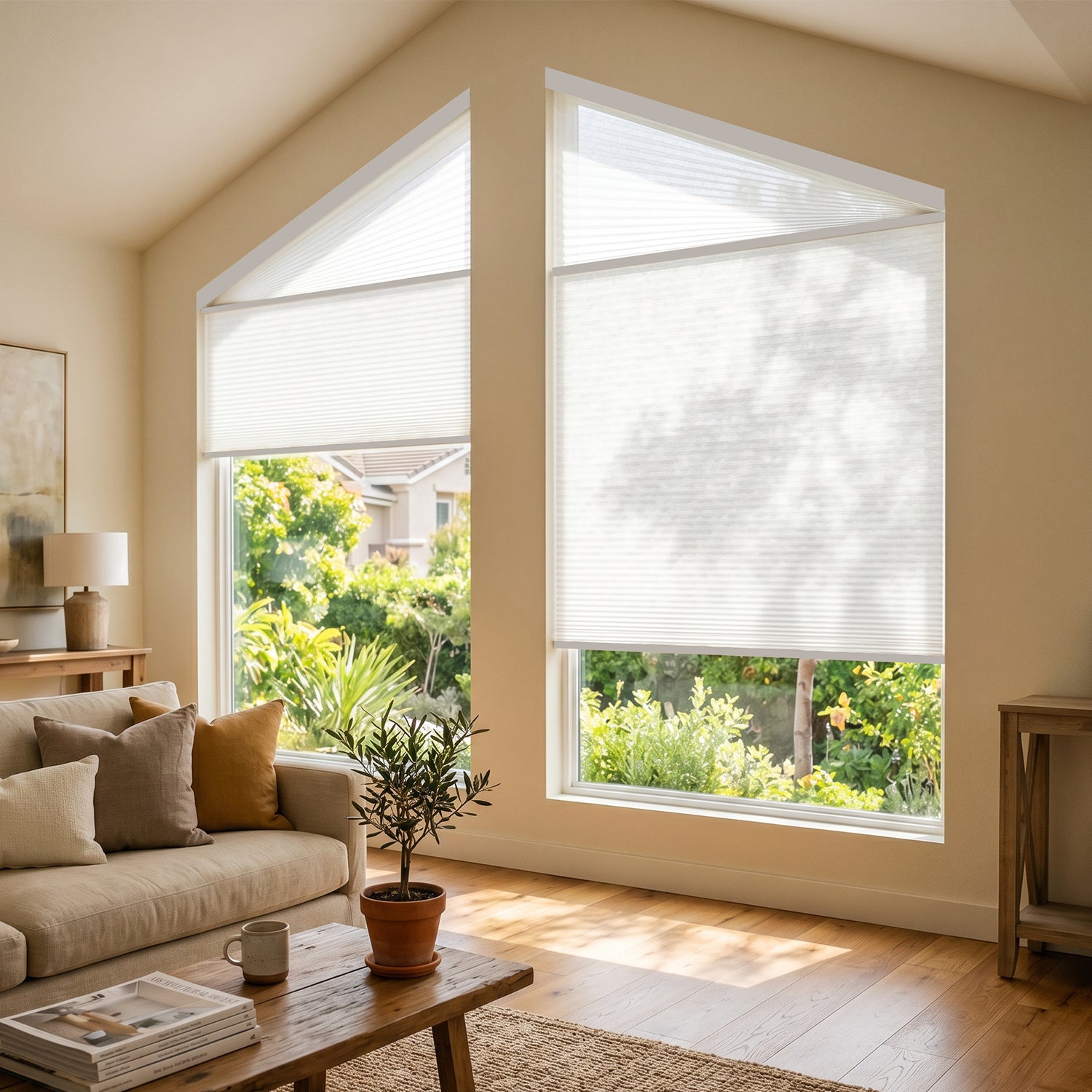 SmartWings Motorized Light Filtering Trapezoid Cellular Shades