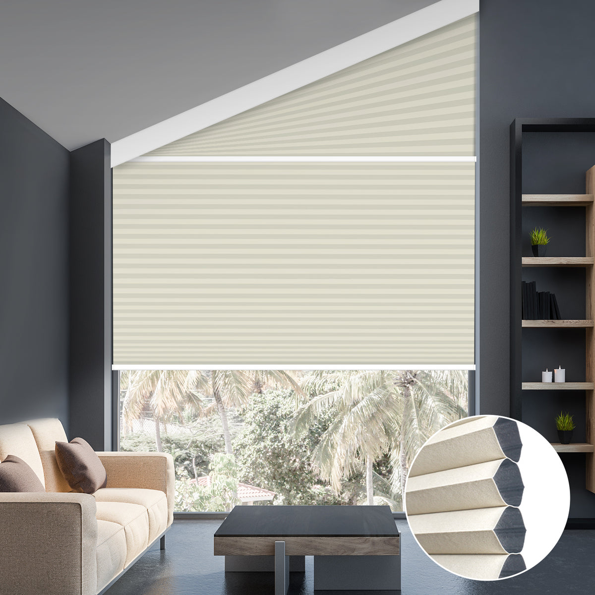 ハルリンドウ　1212 SmartWings Motorized Blackout Trapezoid Cellular Shades Nowa