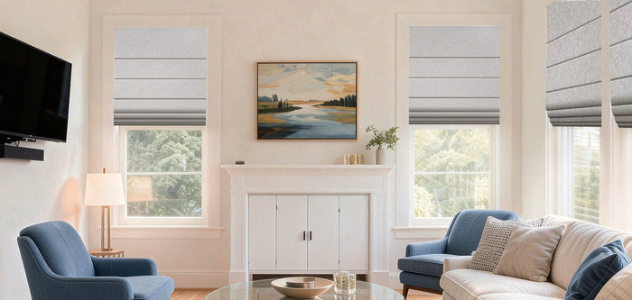 Living room with roman shades