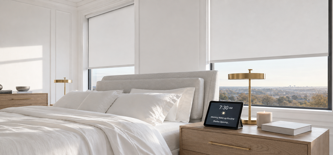 Wake up naturally as your blackout shades open automatically with your morning routine.