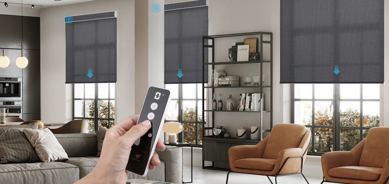 People use remote to control motorized roller shades