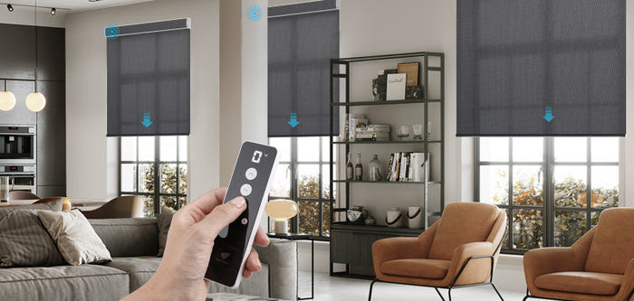 People use remote to control motorized roller shades