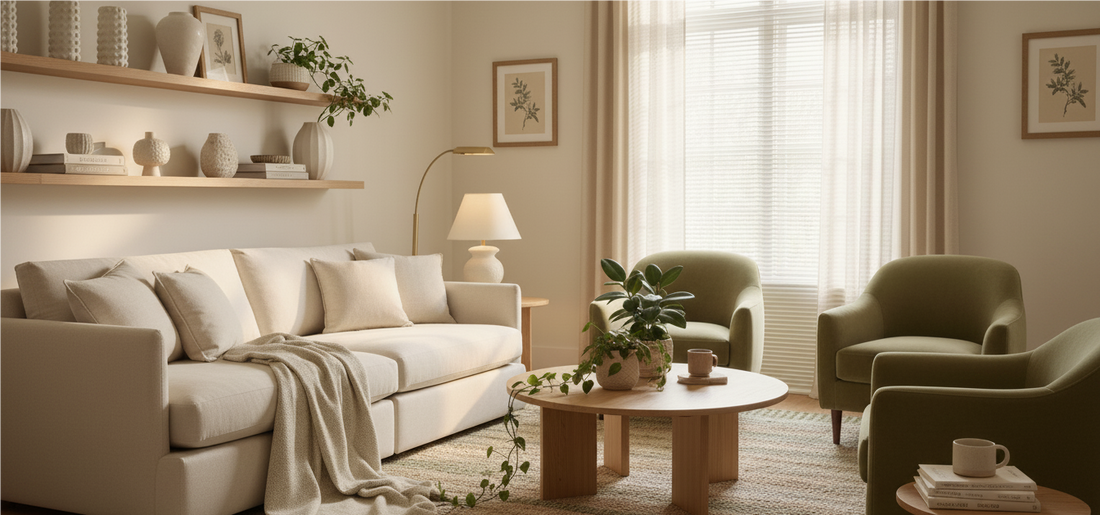 Smart Cordless Blinds is placed in front of the  windows in the living room.