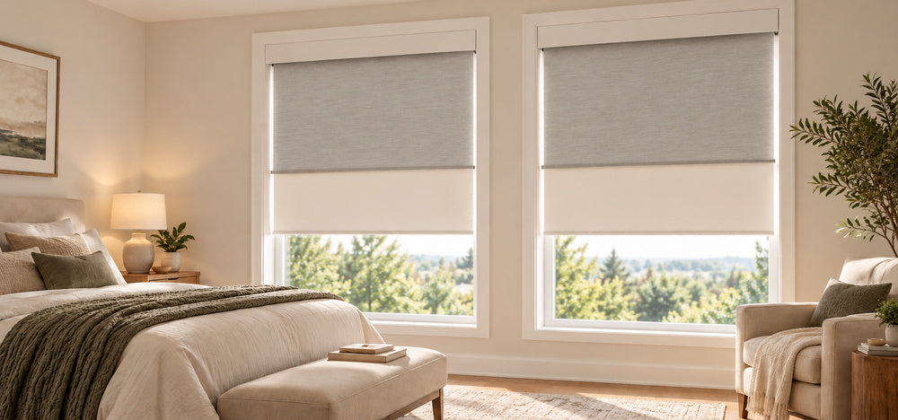 Dual shades in a cozy, modern bedroom