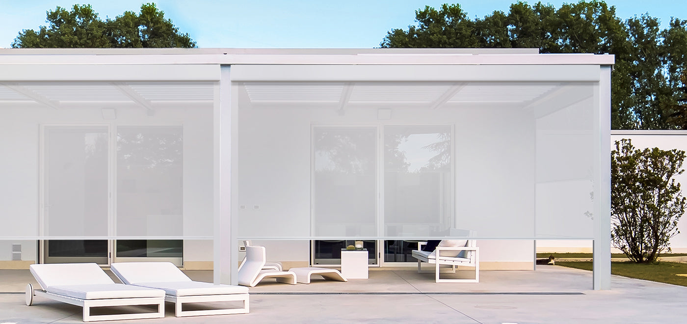 White Zipper Track Windproof Shade in pergolas