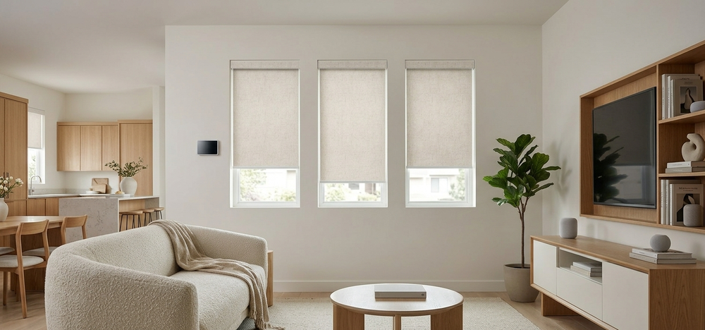 Small motorized shades in living room