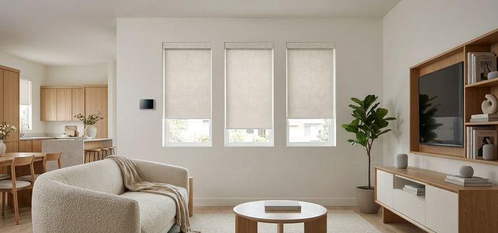 Small motorized shades in living room