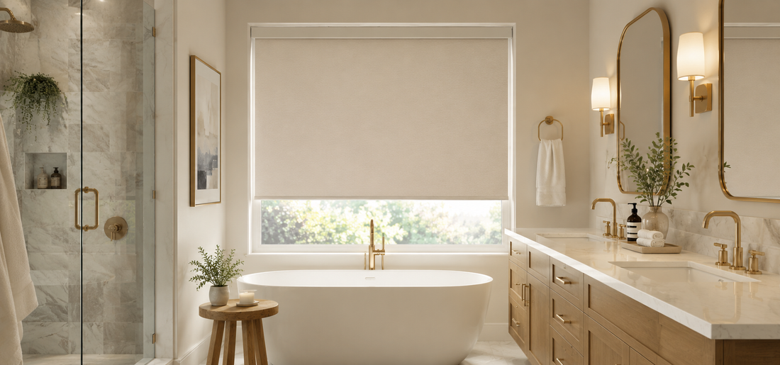 Vinyl Roller Shades in bright Bathroom