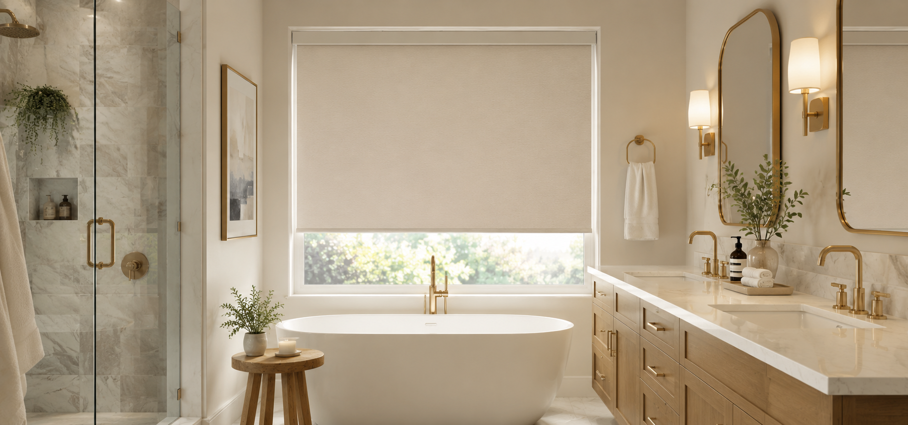 Vinyl Roller Shades in bright Bathroom