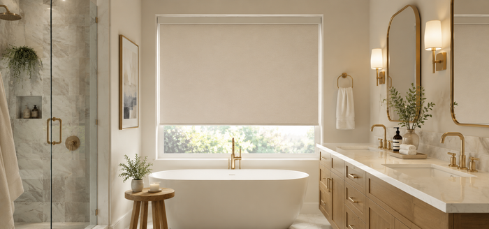 Vinyl Roller Shades in bright Bathroom