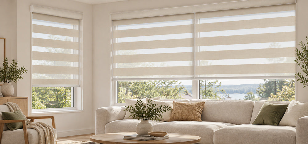 Zebra shades in a modern living room