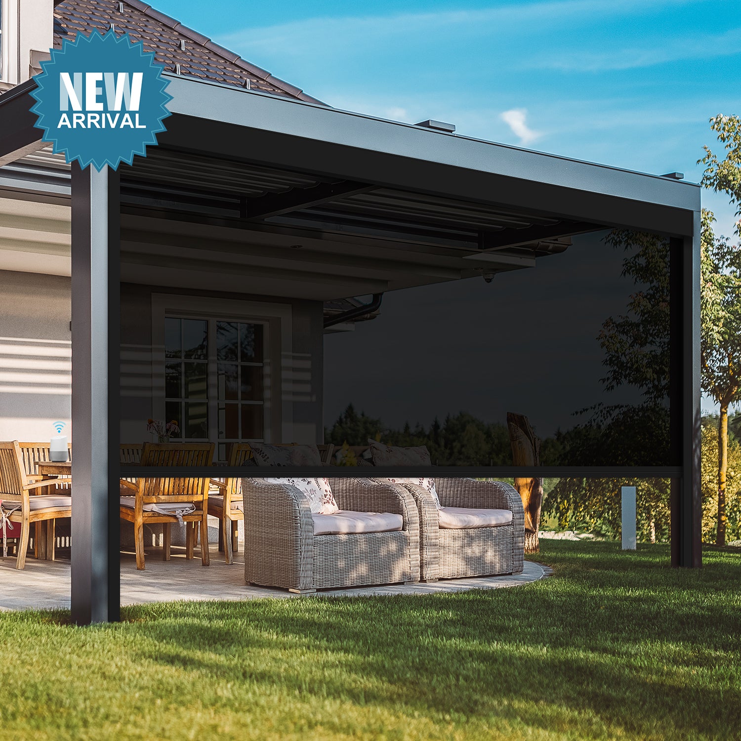 Motorized Zipper Track Windproof Outdoor Shades