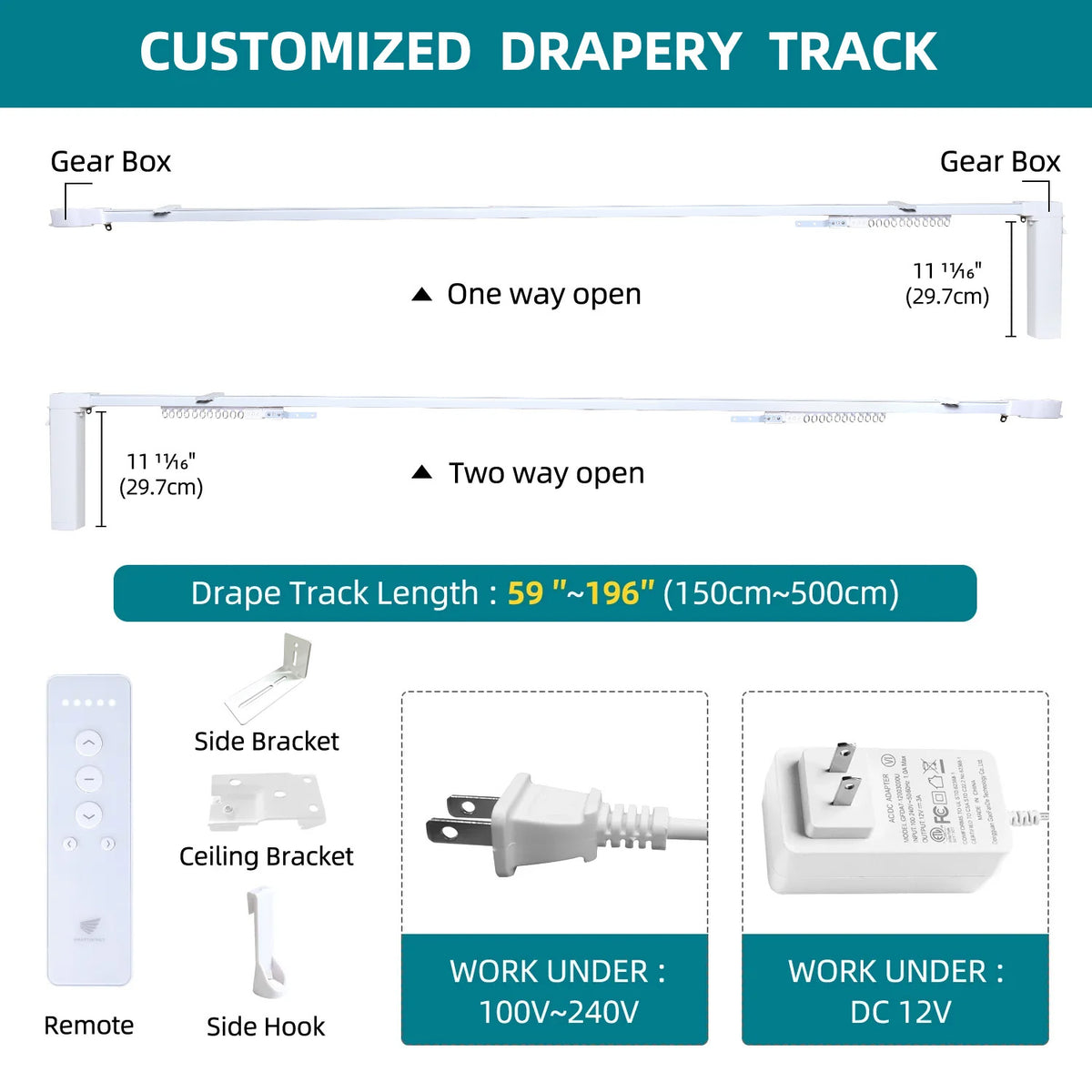 SmartWings Motorized Ripple Fold Drapery 50%/70%/100% Blackout Daphne