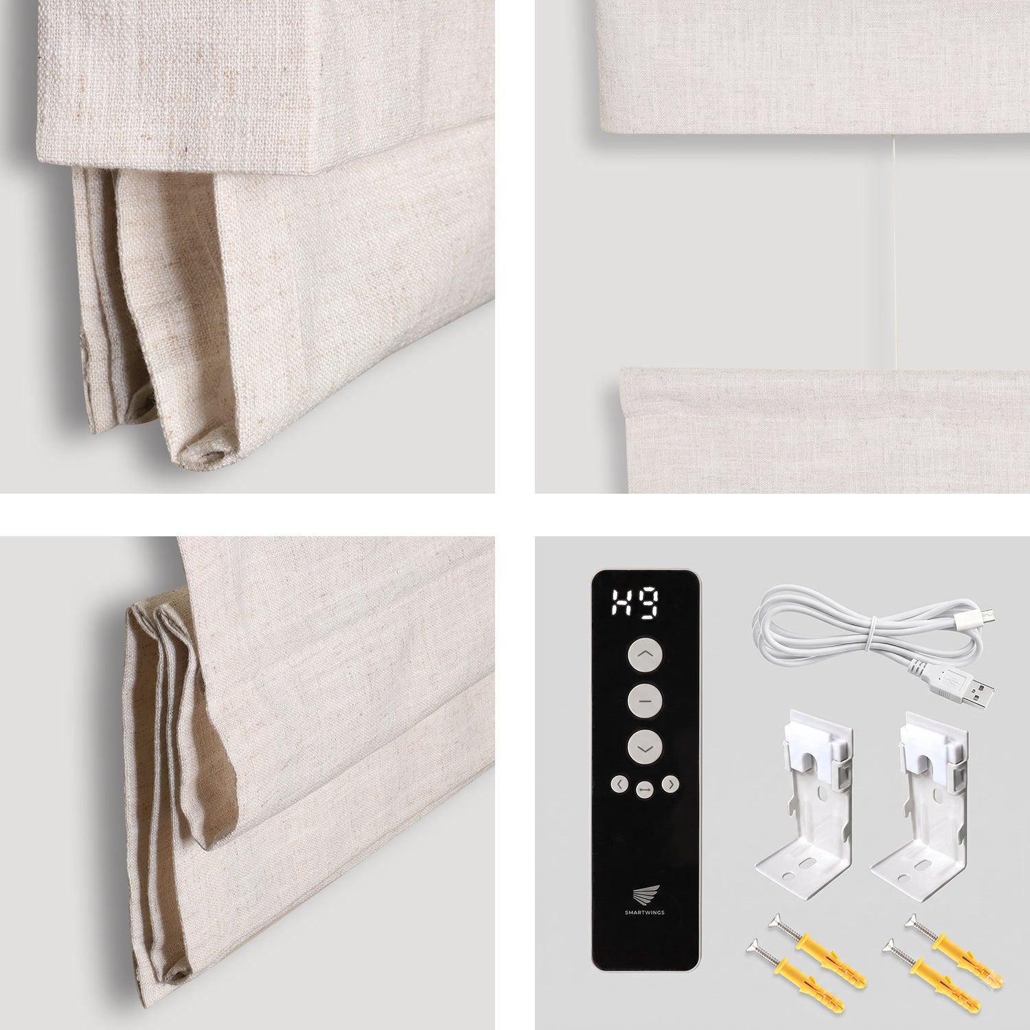 SmartWings Motorized Levitate Linen Roman Shades 50%/70% Blackout Daphne