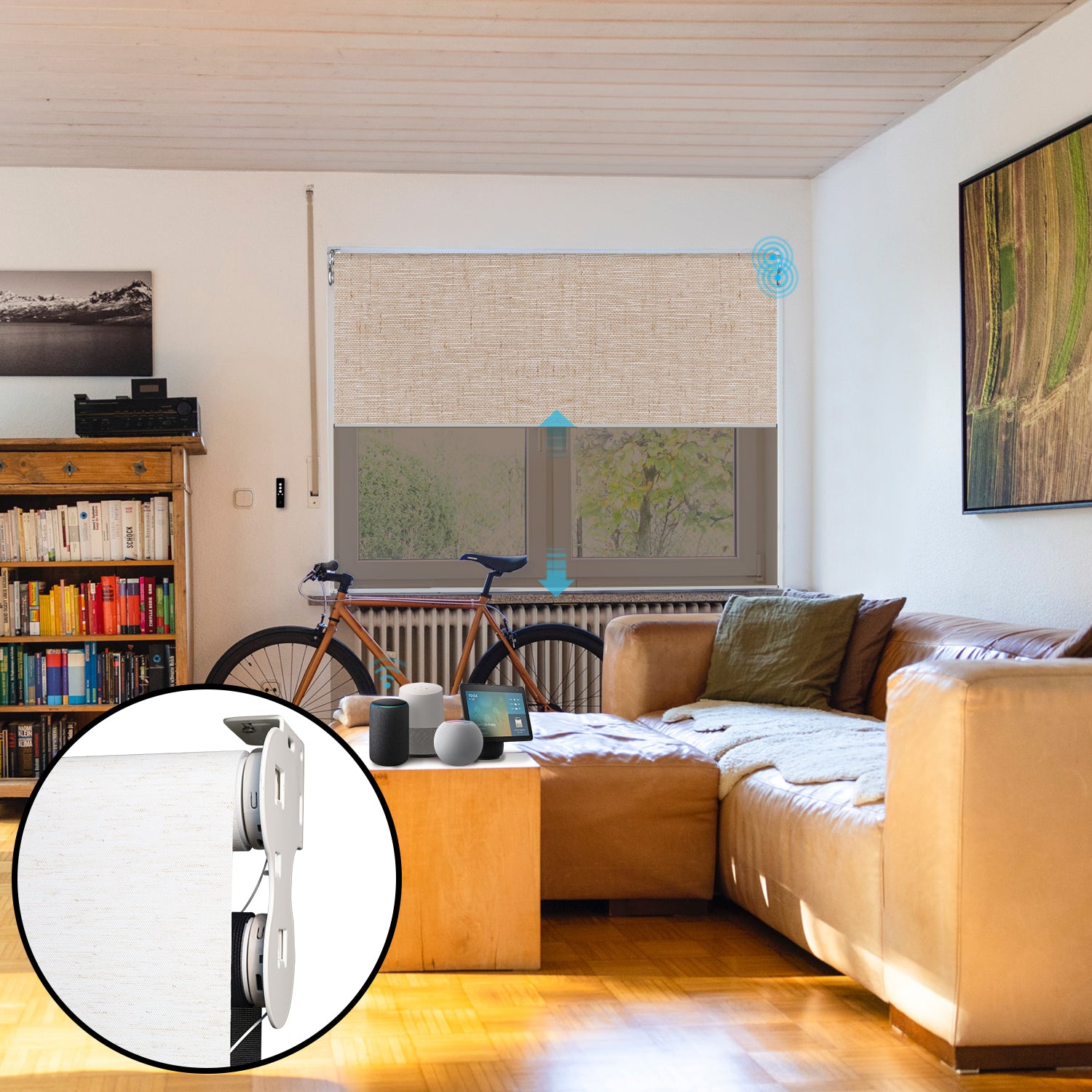SmartWings motorized dual shade with two fabric layers
