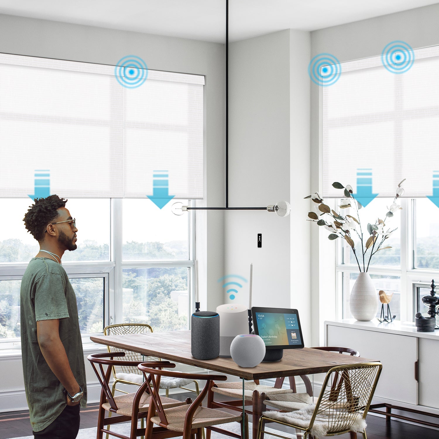 SmartWings Hardwired Motorized Light Filtering Roller Shades 70% Black