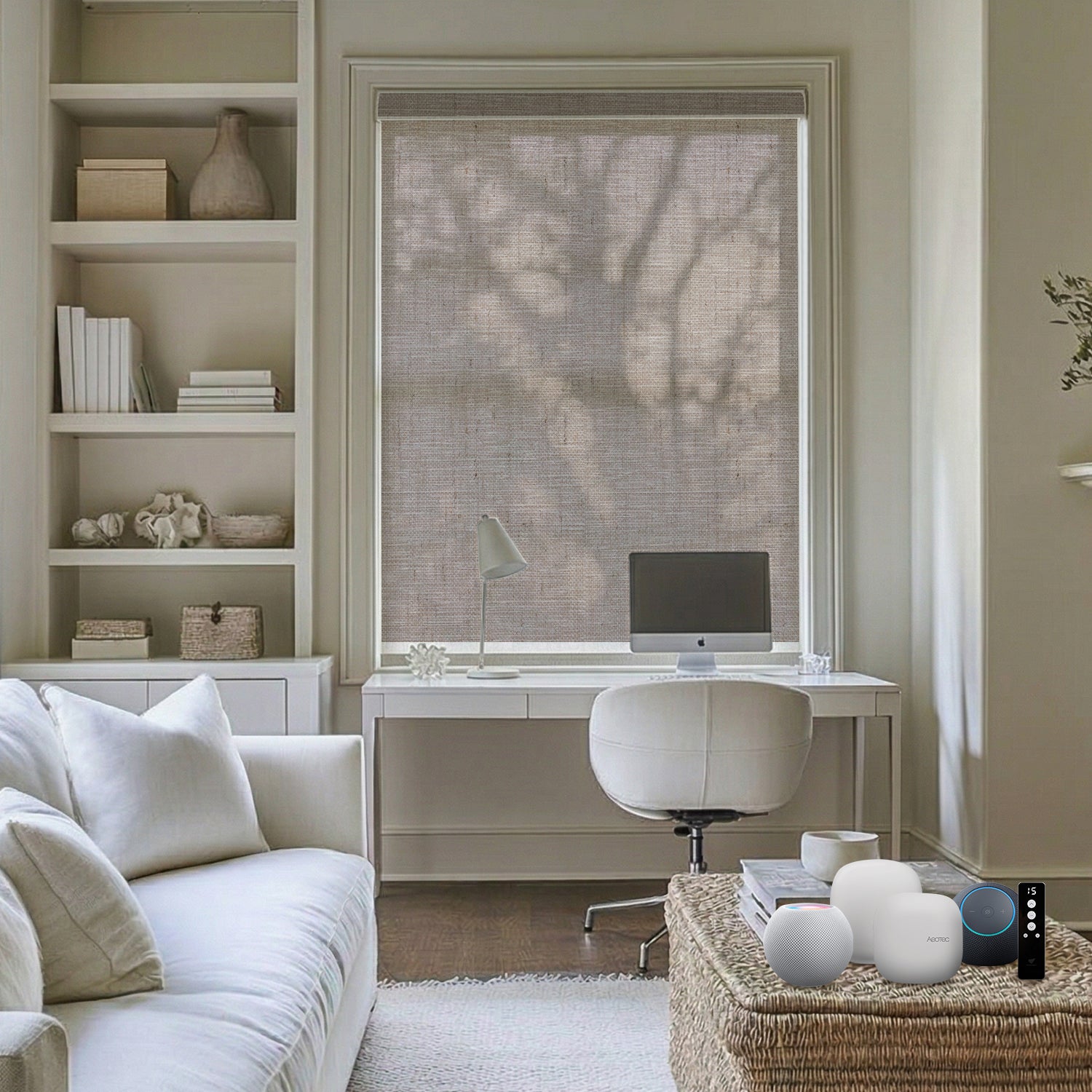 SmartWings Motorized Light Filtering Roller Shades 70% Blackout Linen