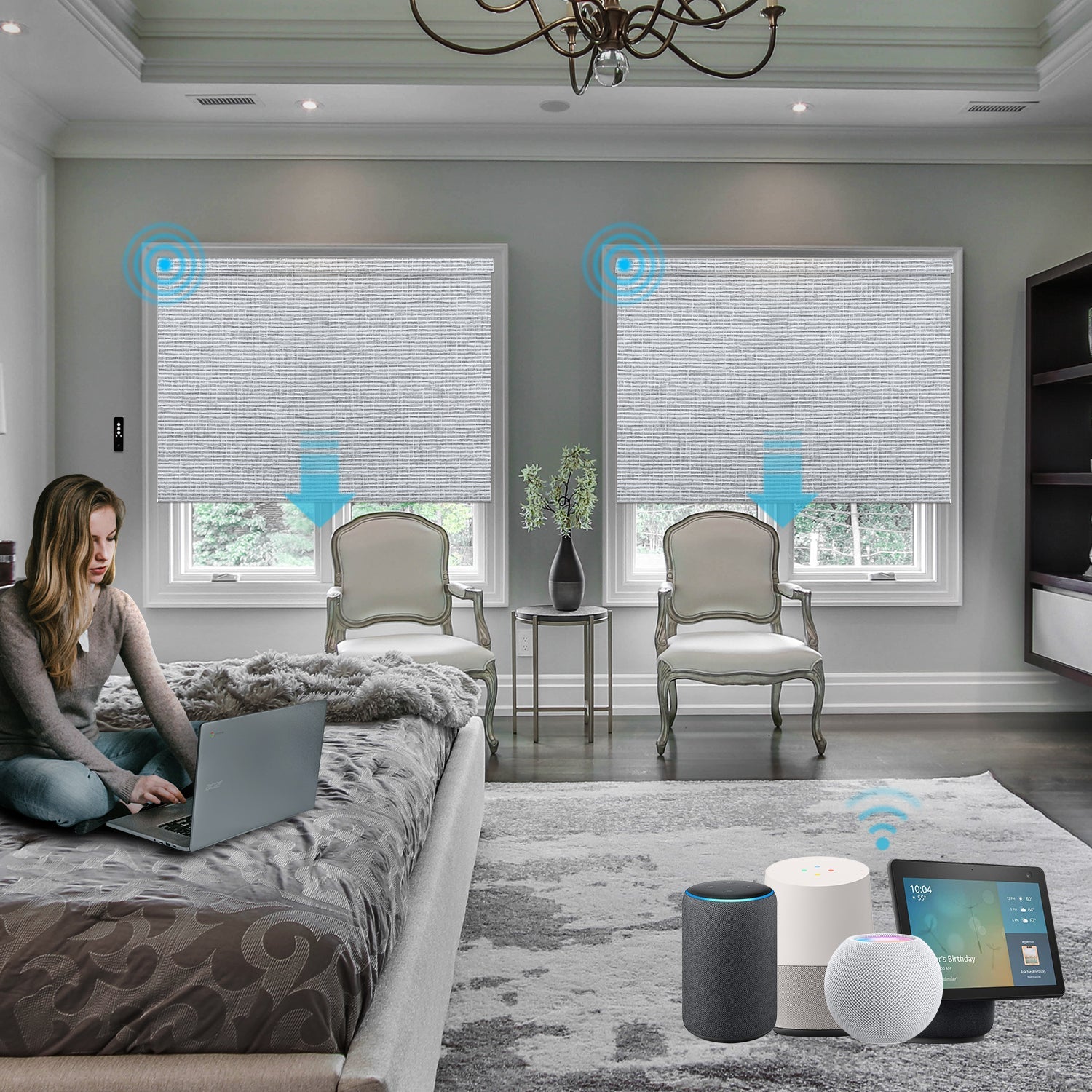 SmartWings Hardwired Motorized Roller Shades 100% Blackout Safari