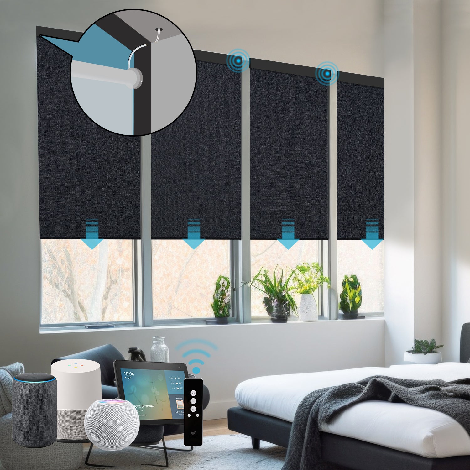 SmartWings Hardwired Motorized Roller Shades 100% Blackout Eclipse