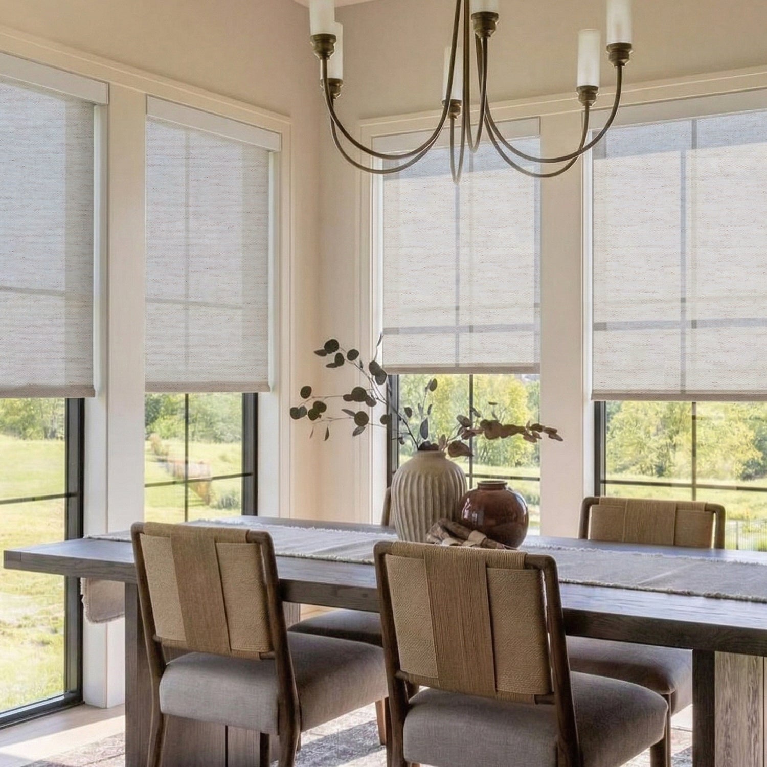 SmartWings Motorized Light Filtering Roller Shades 70% Blackout Linen