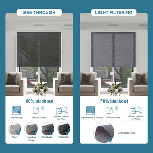 SmartWings Hardwired Motorized Light Filtering Roller Shades 60%/70% Blackout Twilight