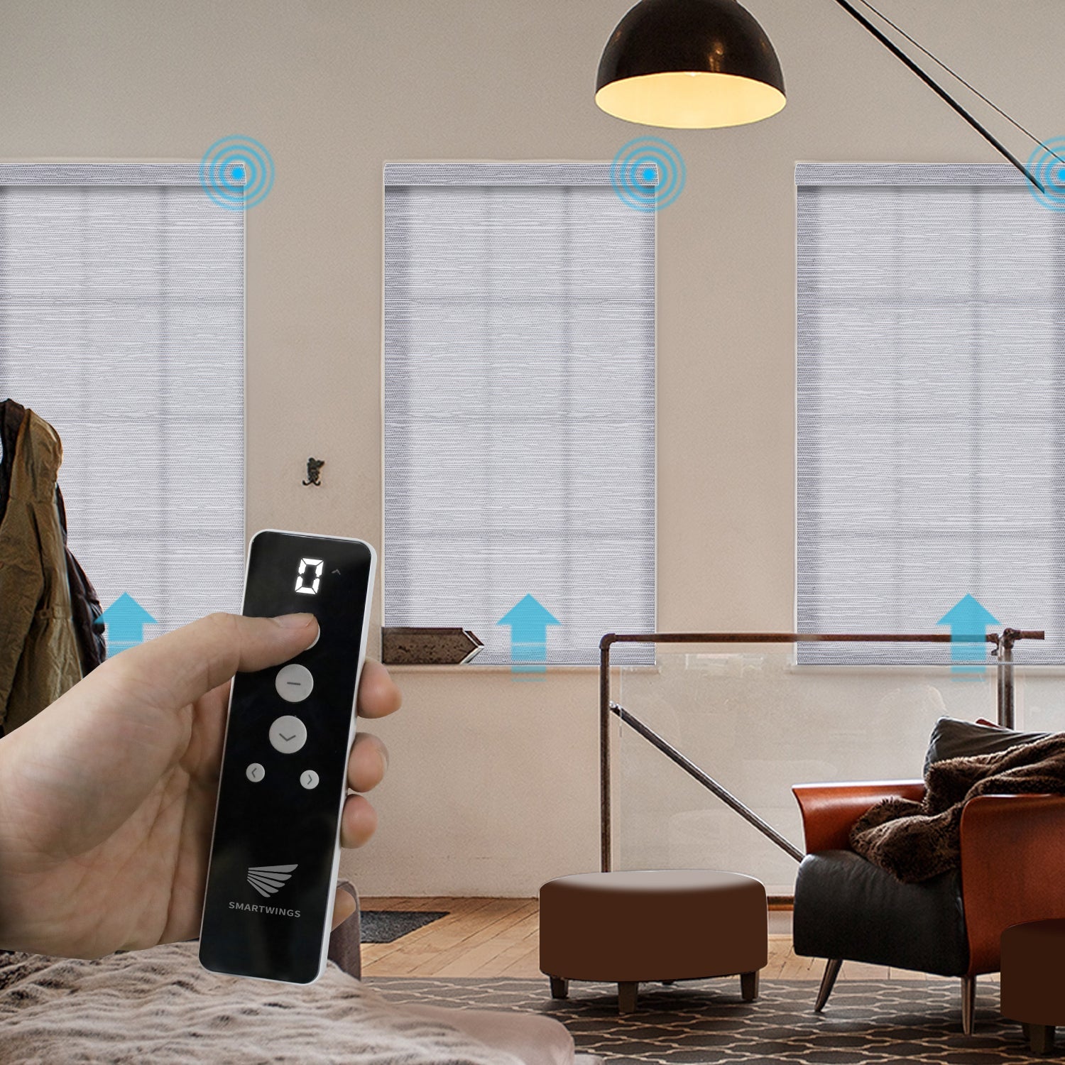 SmartWings Hardwired Motorized Light Filtering Roller Shades 70% Blackout Essential