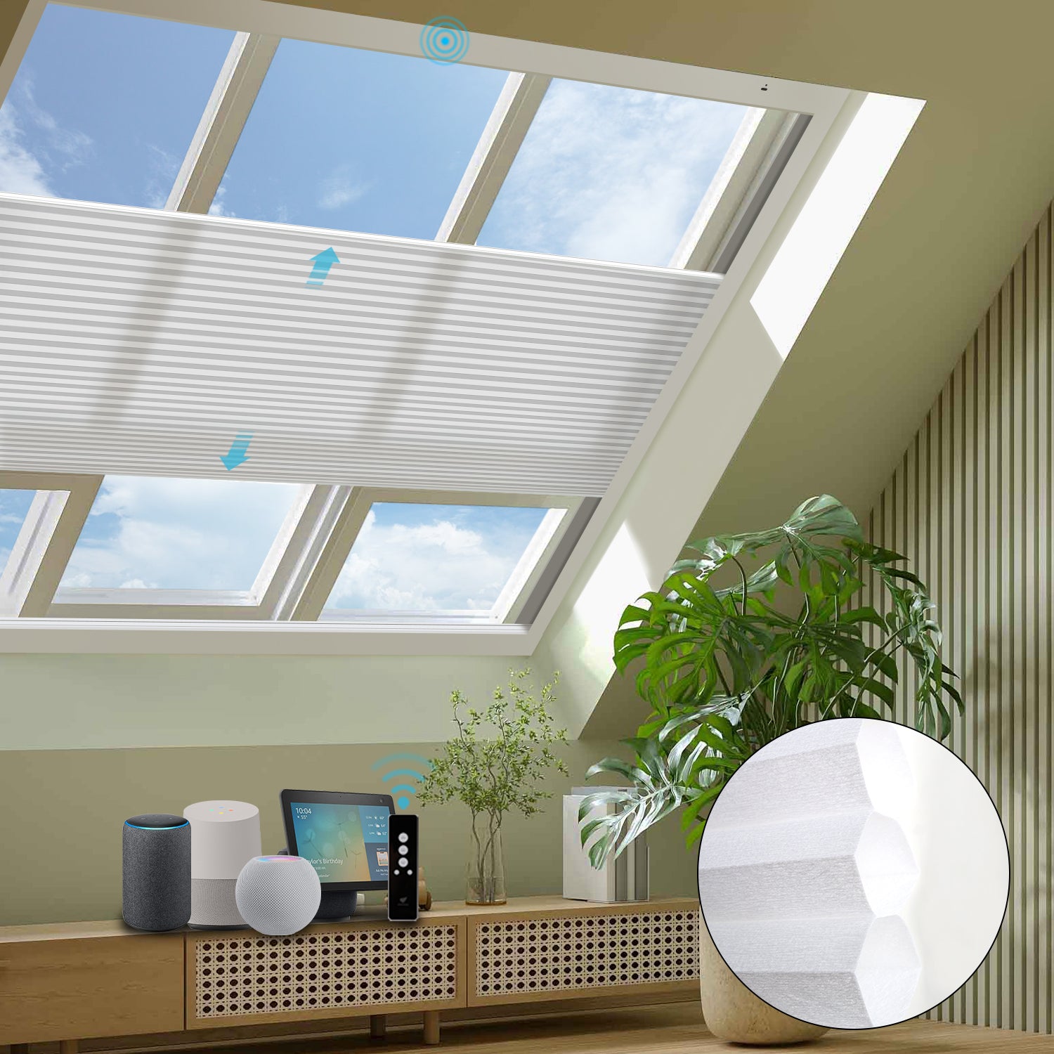 SmartWings Motorized Premium Levitate Skylight Cellular Shades Hazel