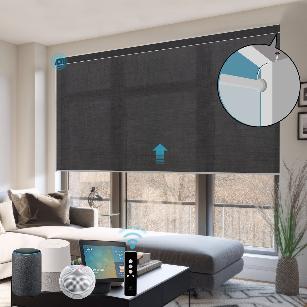 SmartWings Hardwired Motorized Light Filtering Roller Shades 60%/70% B