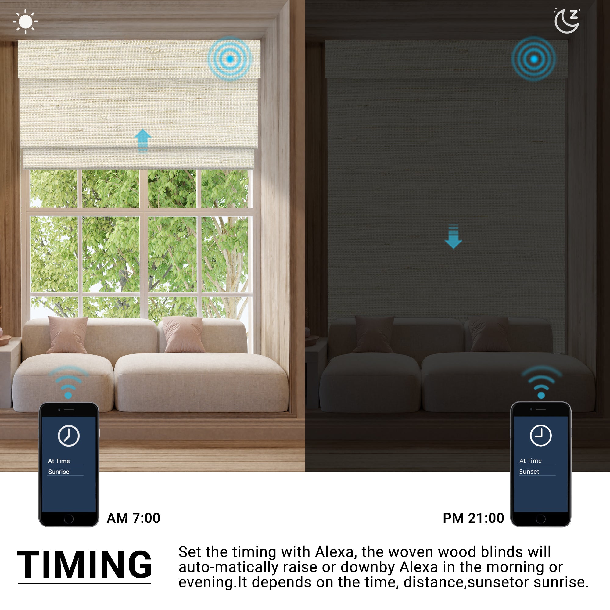 SmartWings Motorized Woven Wood Shades 50%/70%/100% Blackout Aphrodite