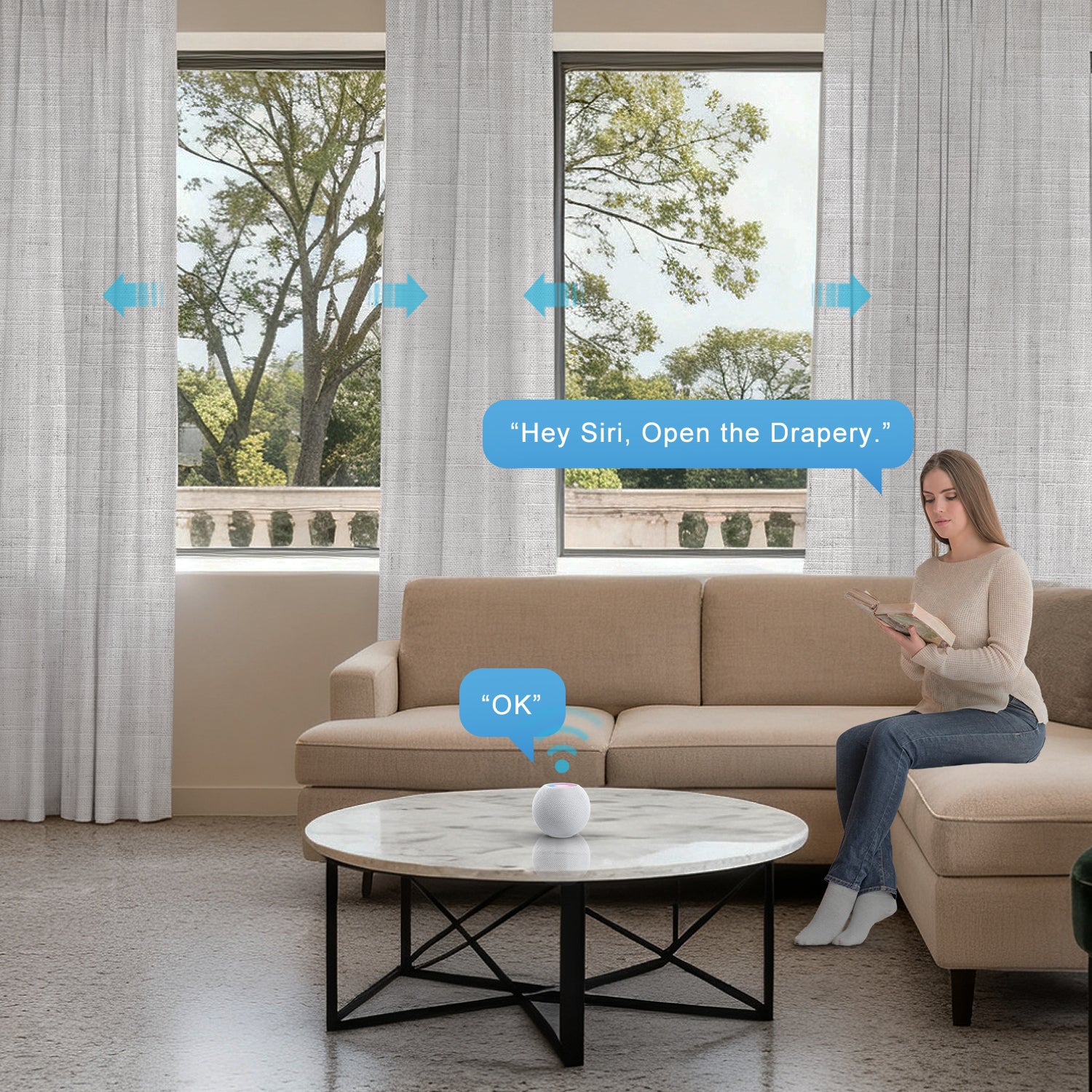 SmartWings Motorized Linen Drapery 50%/70%/100% Blackout Daphne