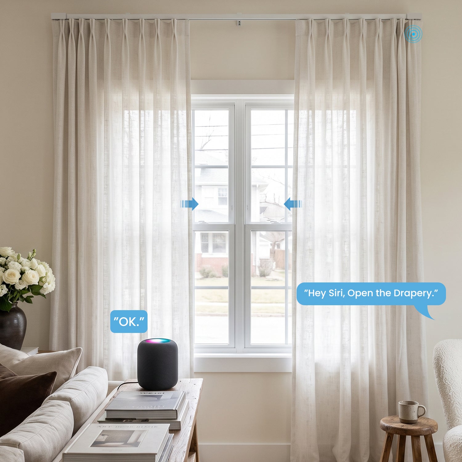 SmartWings Motorized Cotton Wool Drapery & Curtain Sheer Cynthia