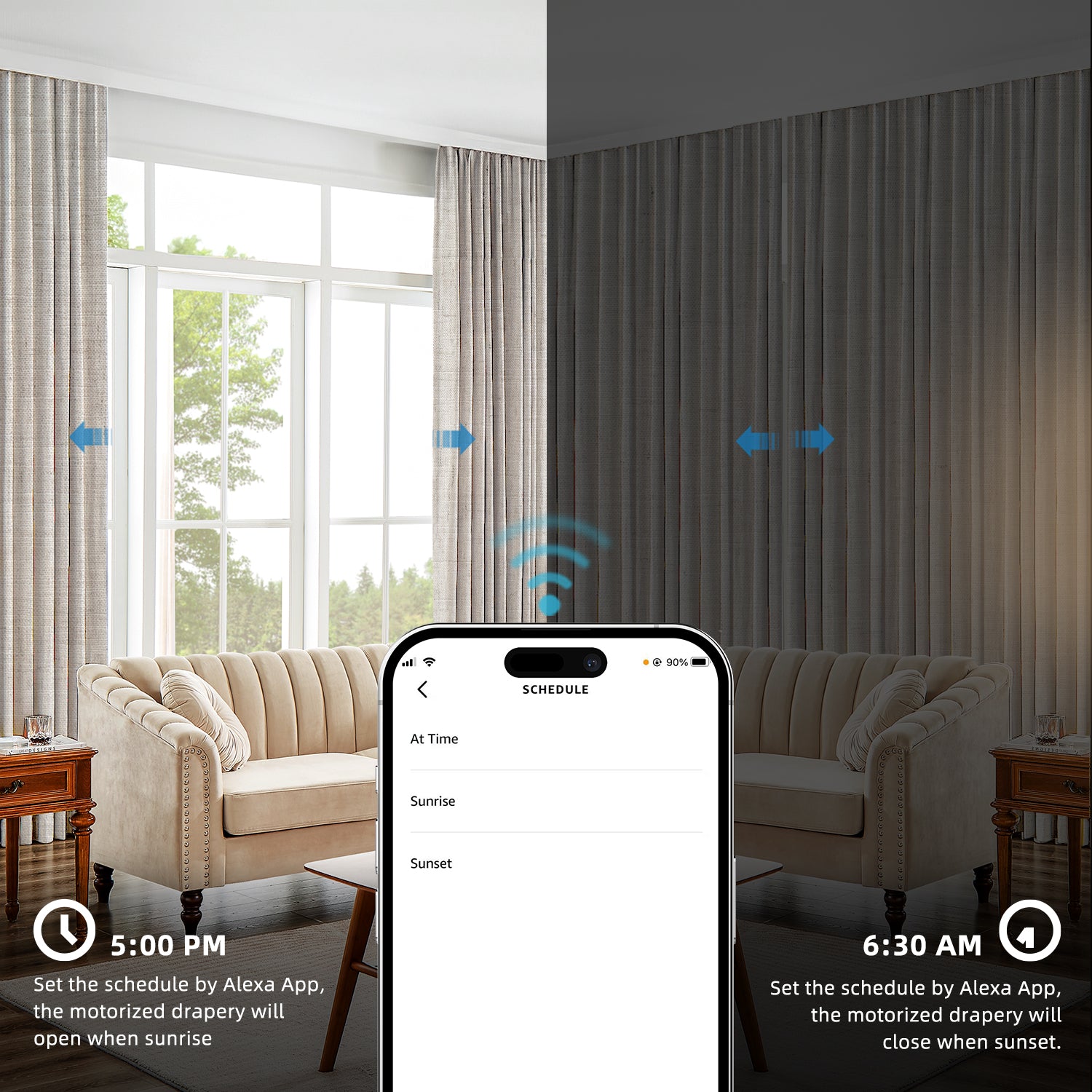 SmartWings Motorized Linen Curtain 50%/70%/100% Blackout Daphne