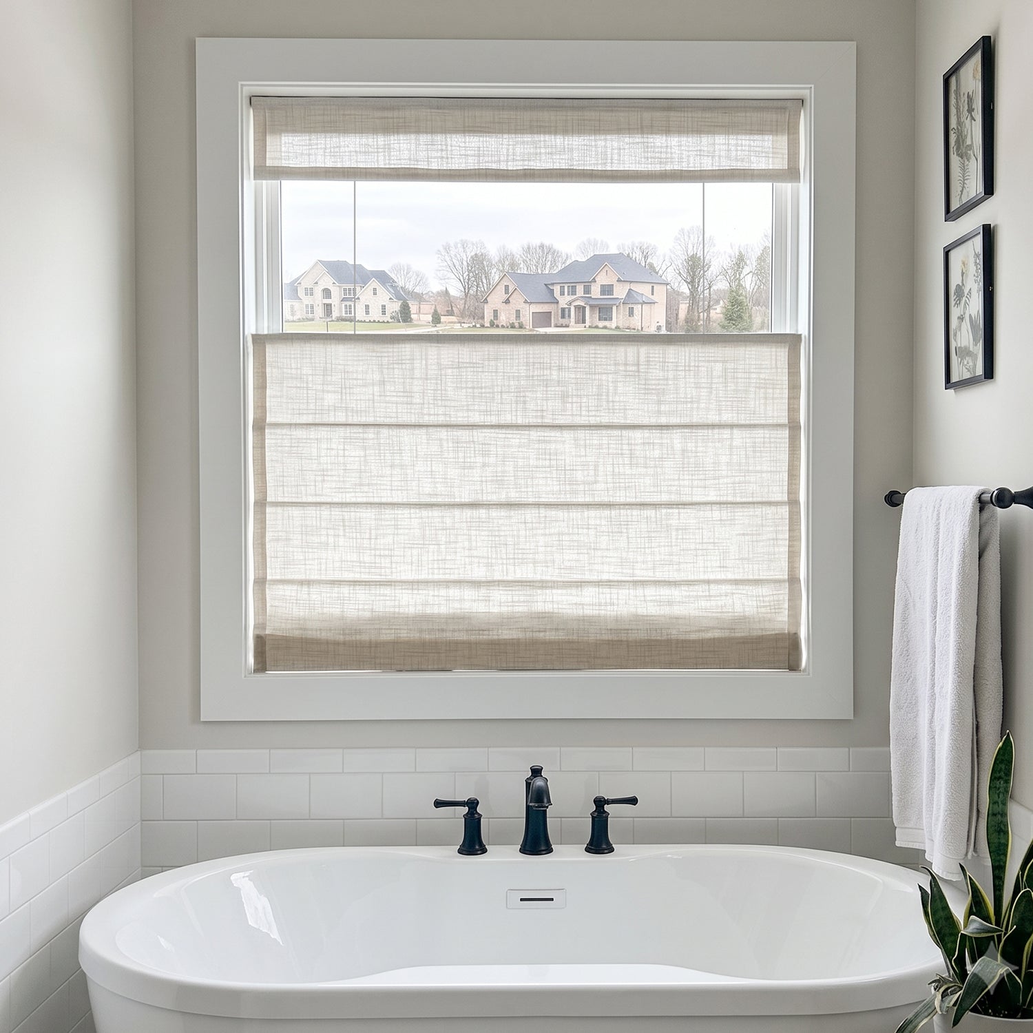 SmartWings Motorized Levitate Linen Roman Shades 50%/70% Blackout Daphne
