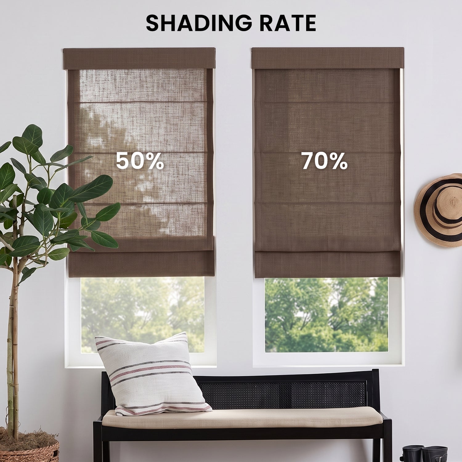SmartWings Motorized Levitate Linen Roman Shades 50%/70% Blackout Daphne