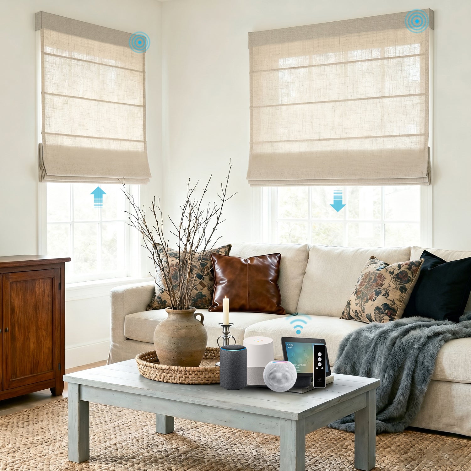 SmartWings Motorized Linen Roman Shades 50%/70%/100% Blackout Daphne