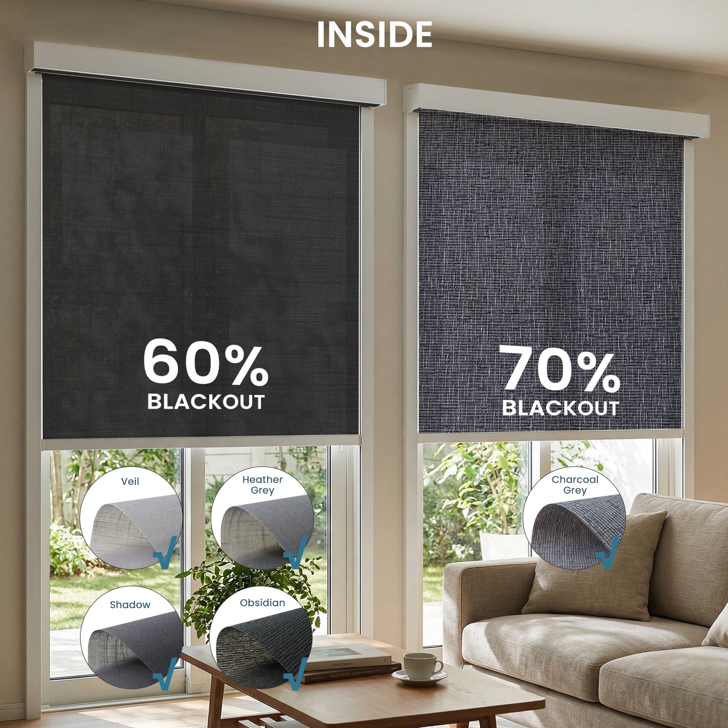 SmartWings Motorized Light Filtering Roller Shades 60%/70% Blackout Twilight