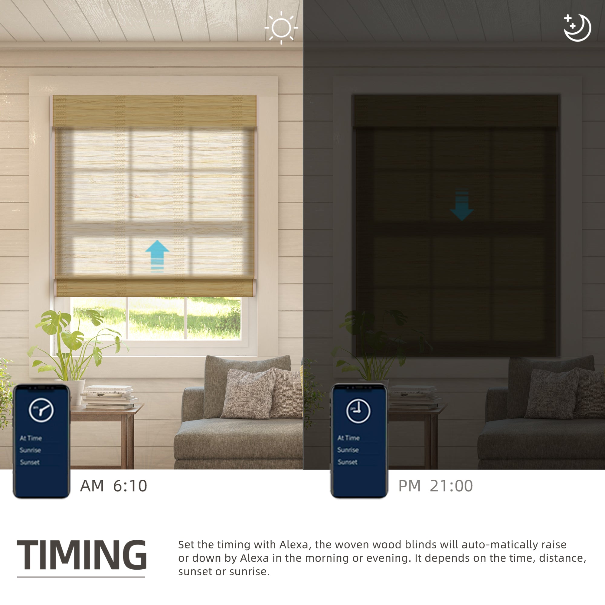 SmartWings Motorized Woven Wood Shades 50%/70%/100% Blackout Persephone