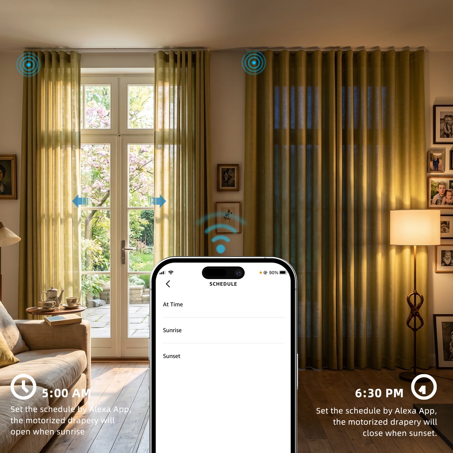 SmartWings Motorized Ripple Fold Drapery 50%/70%/100% Blackout Daphne