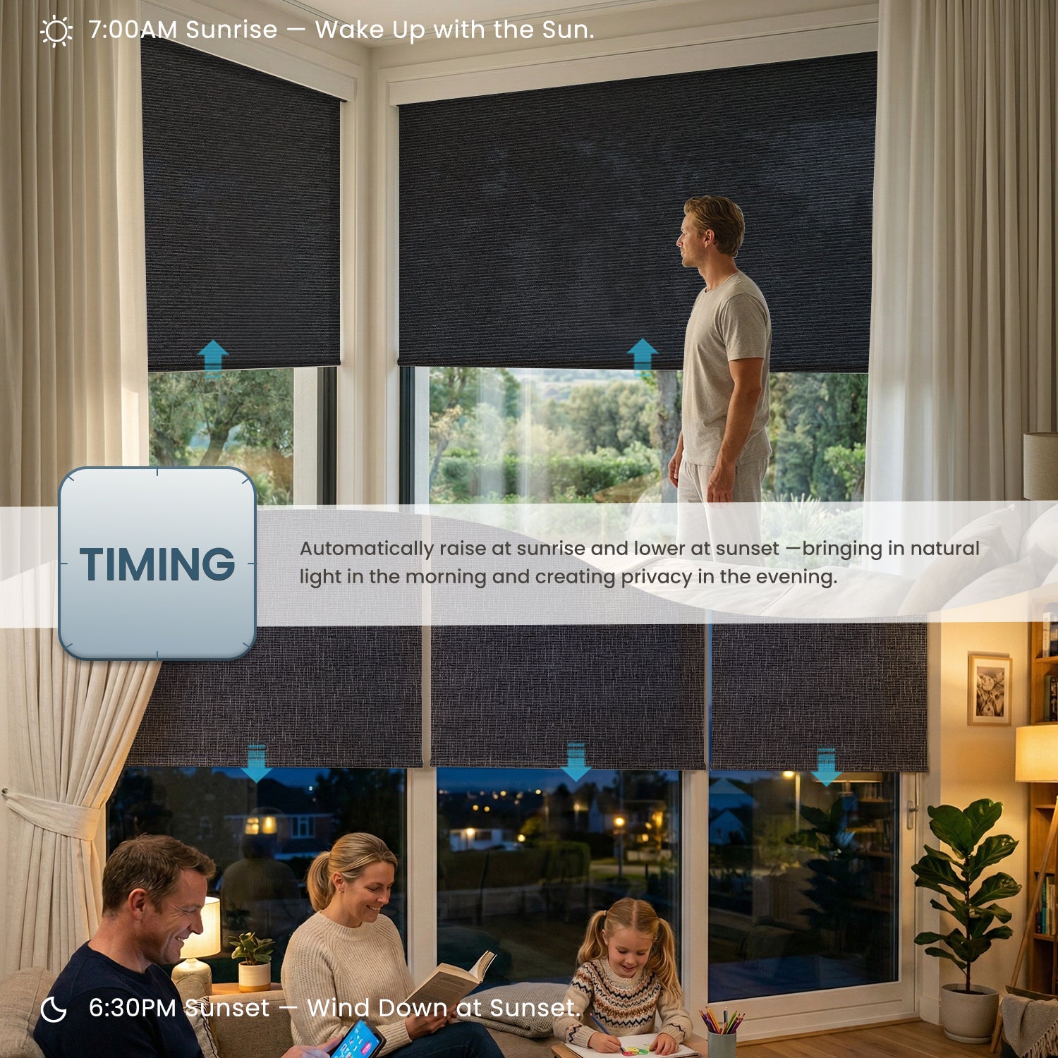 SmartWings Motorized Light Filtering Roller Shades 60%/70% Blackout Twilight
