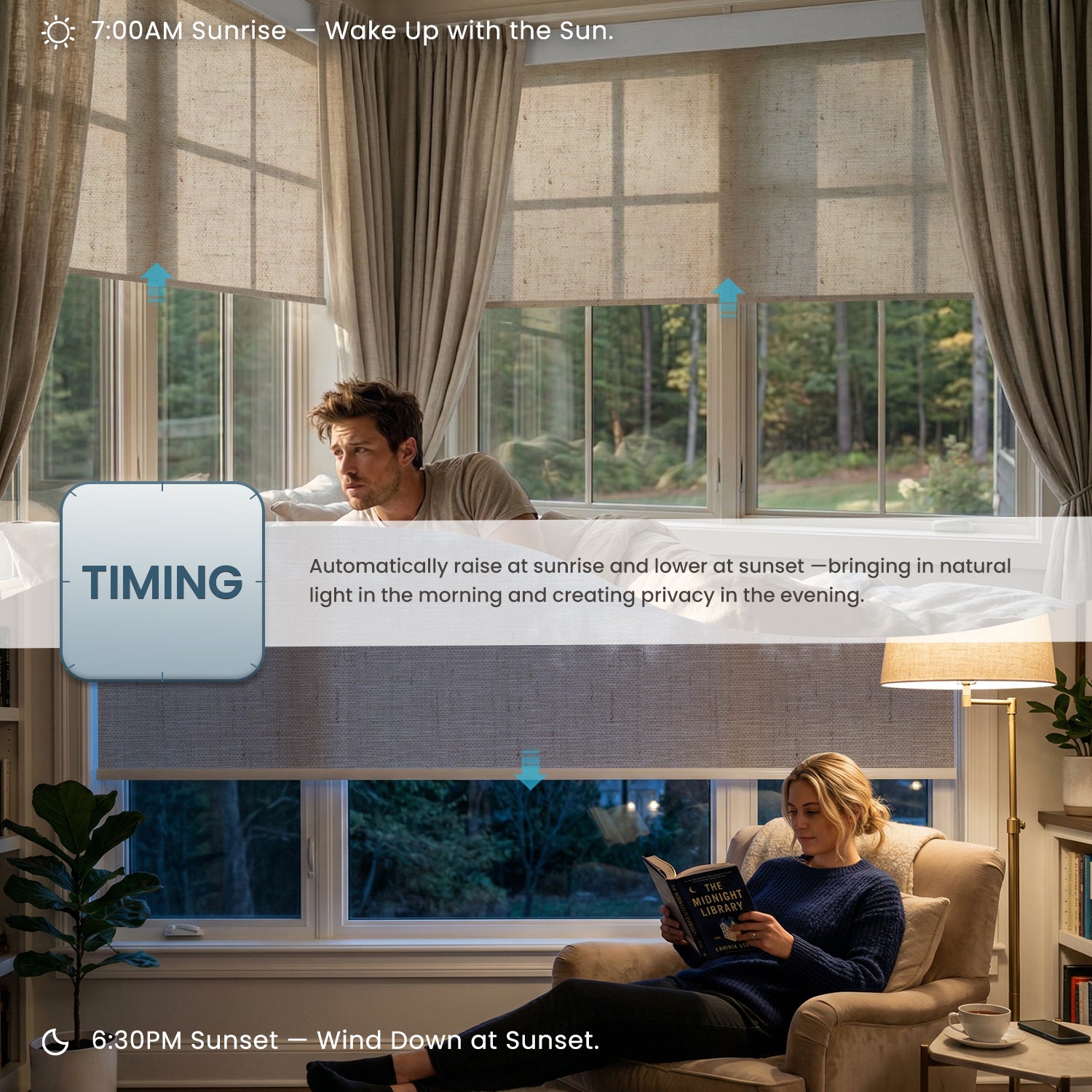 SmartWings Motorized Light Filtering Roller Shades 70% Blackout Linen