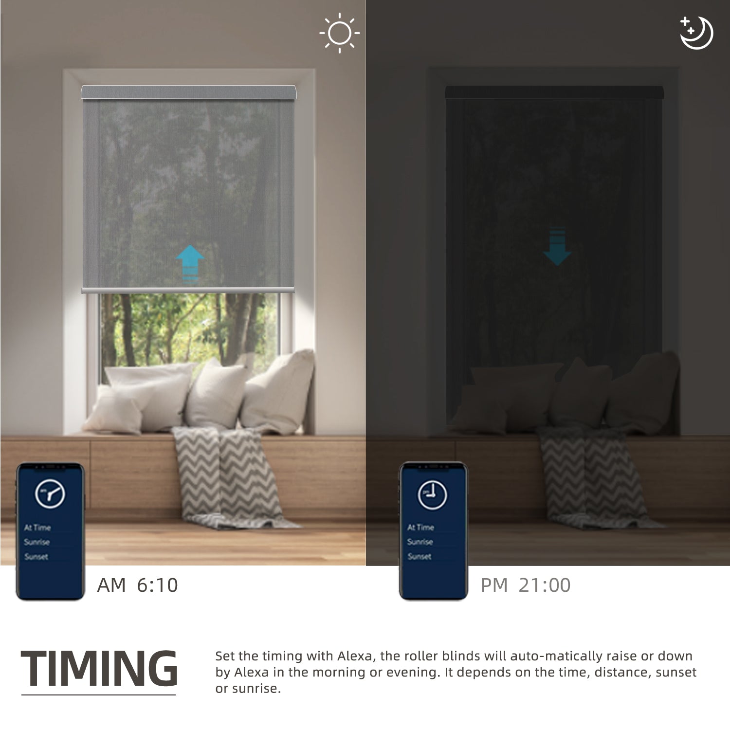 SmartWings Hardwired Motorized Light Filtering Roller Shades 60%/70% Blackout Twilight