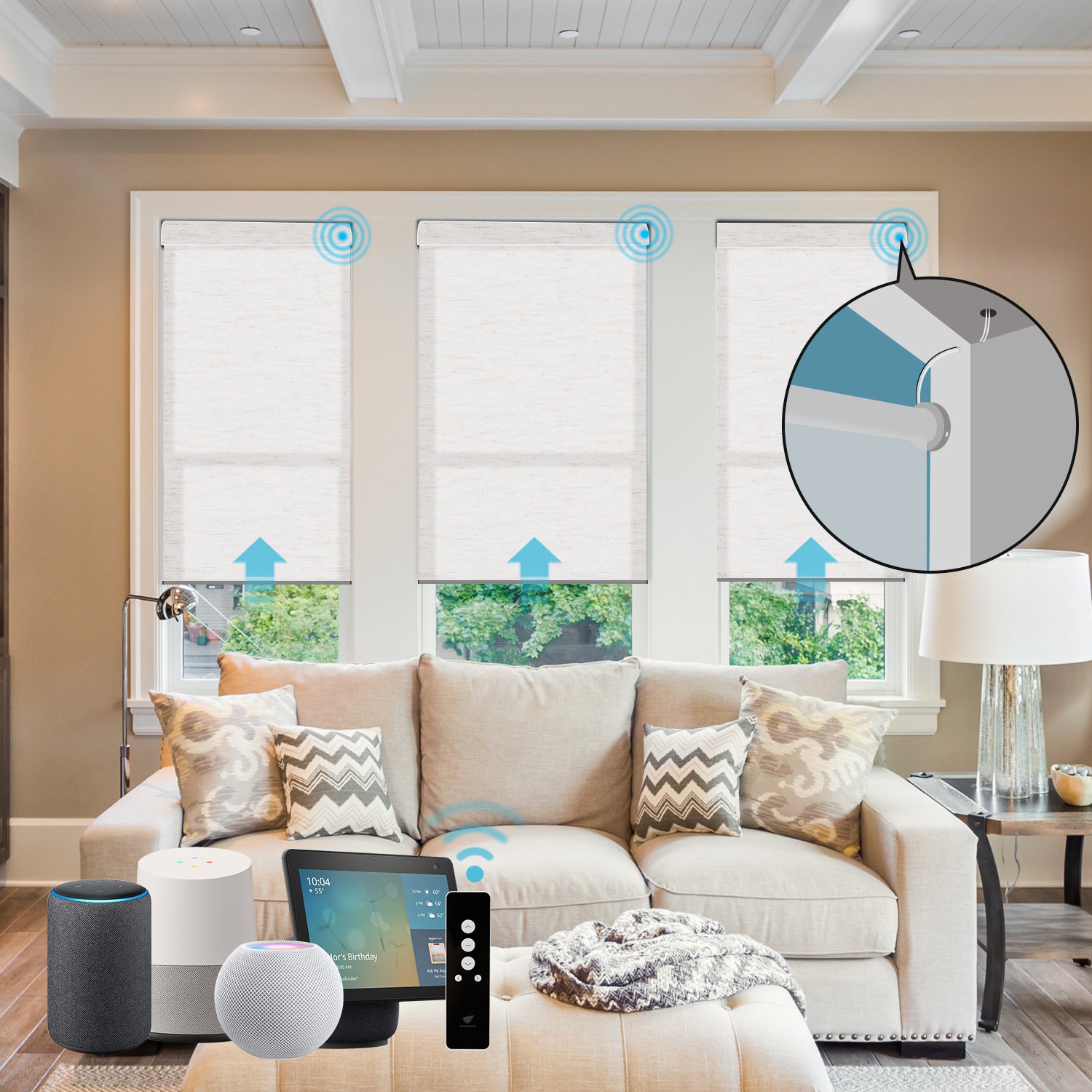 SmartWings Hardwired Motorized Light Filtering Roller Shades 70% Blackout Linen