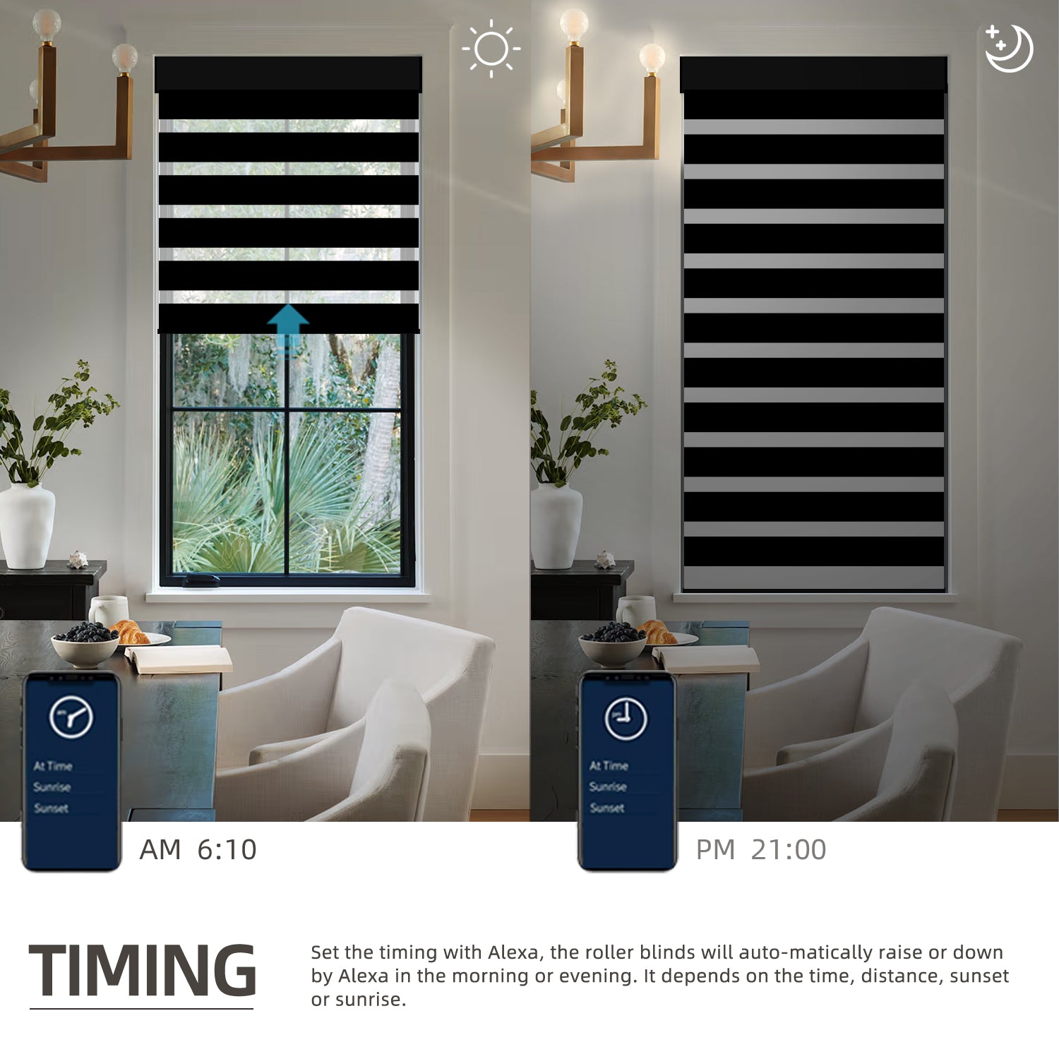 SmartWings Motorized Zebra Shades 85% Blackout 95mm Phoebe