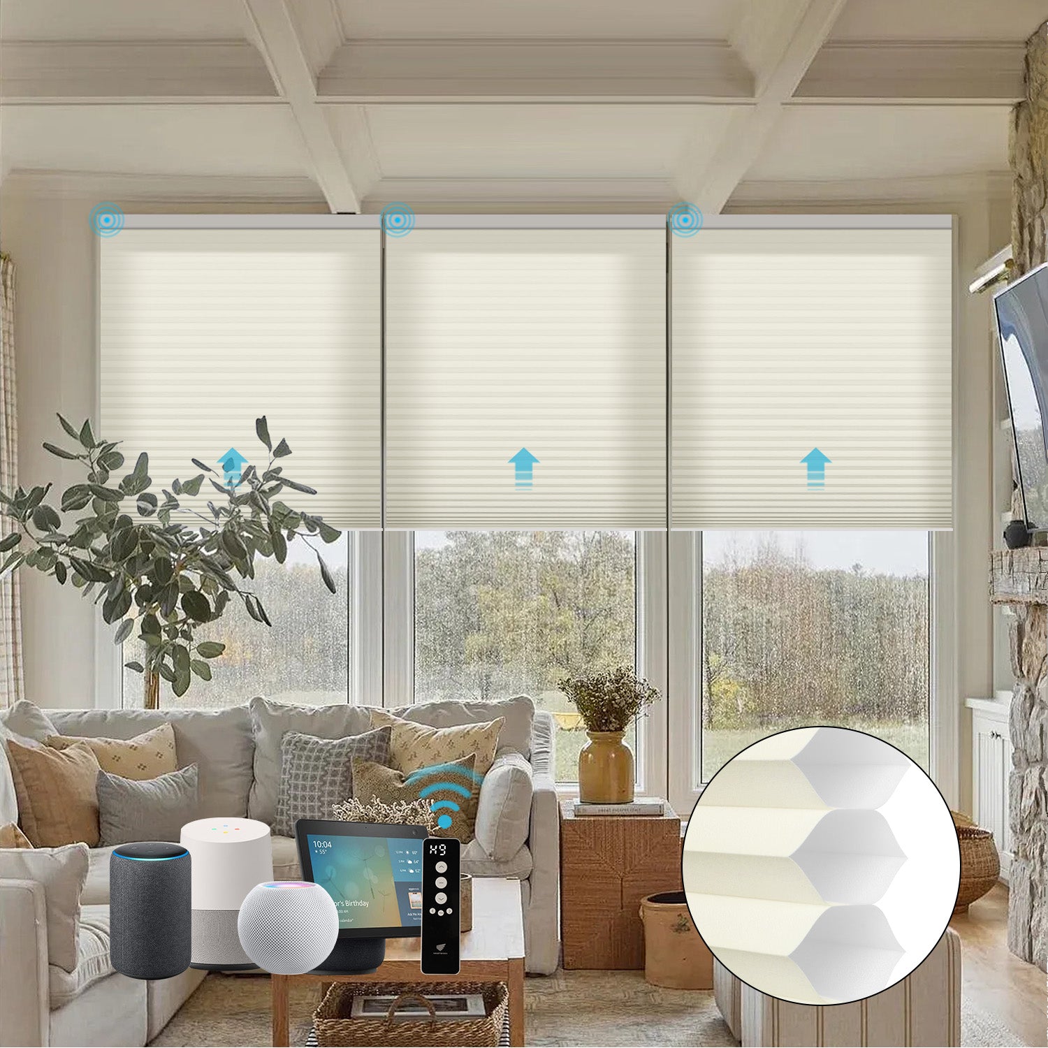 SmartWings Motorized Light Filtering Cellular Shades Nowa Designer Texture Helios