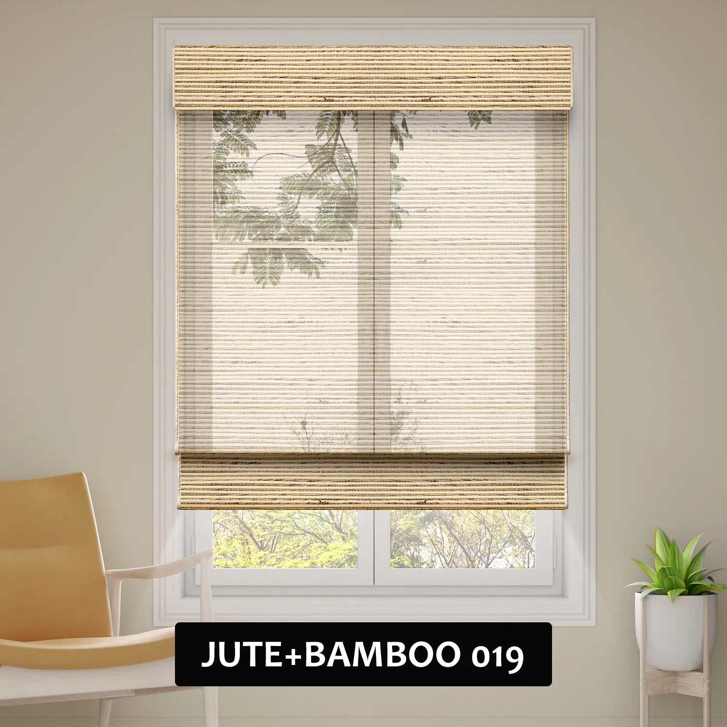 SmartWings Motorized Woven Wood Shades 50% Blackout See-through