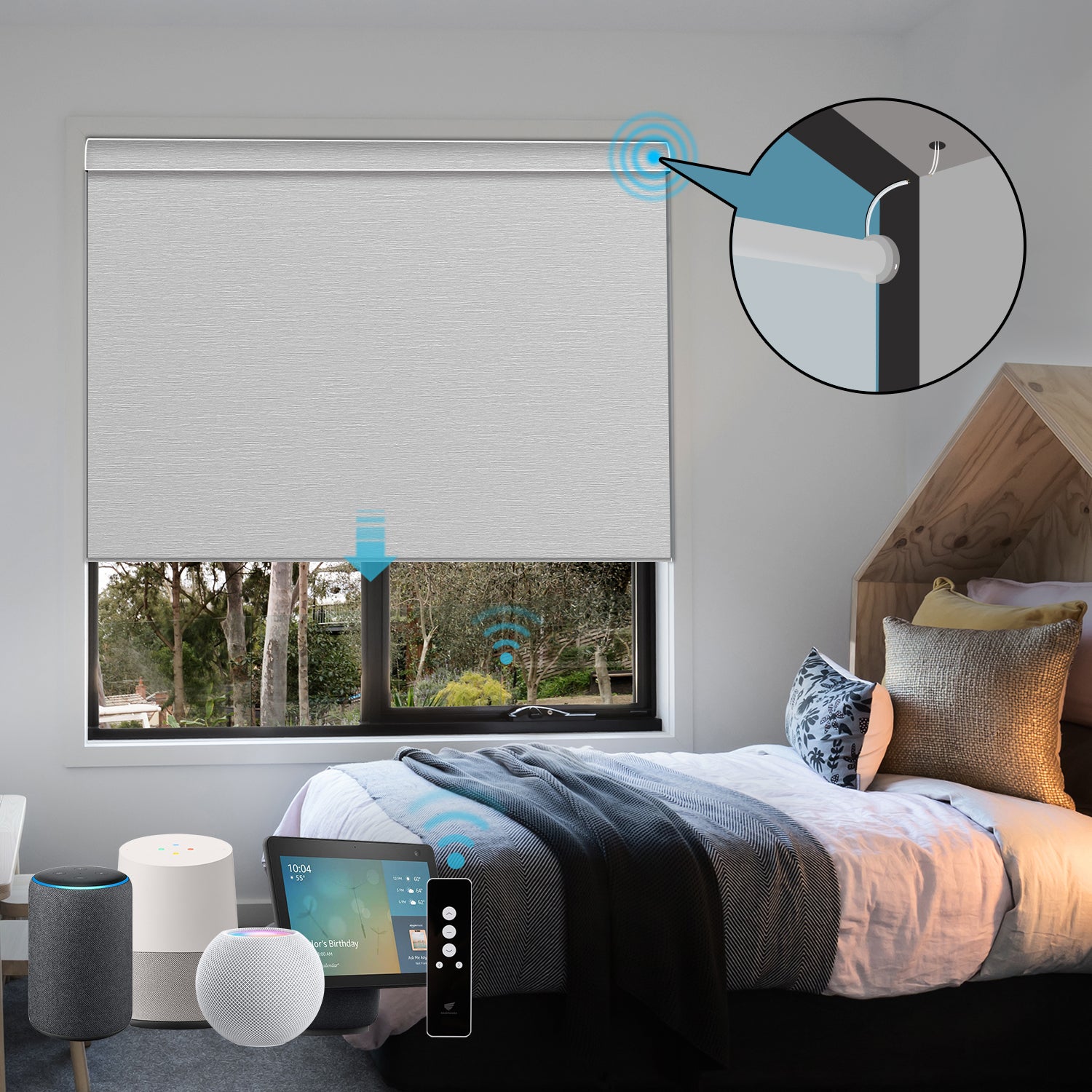 SmartWings Hardwired Motorized Roller Shades 100% Blackout Essential