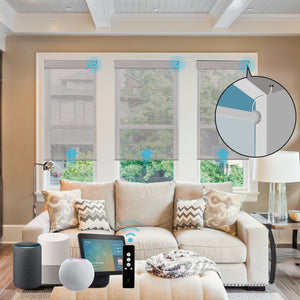 SmartWings Hardwired DC 12V Motorized Light Filtering Roller Shades 50% Blackout PVC Free Sunscreen