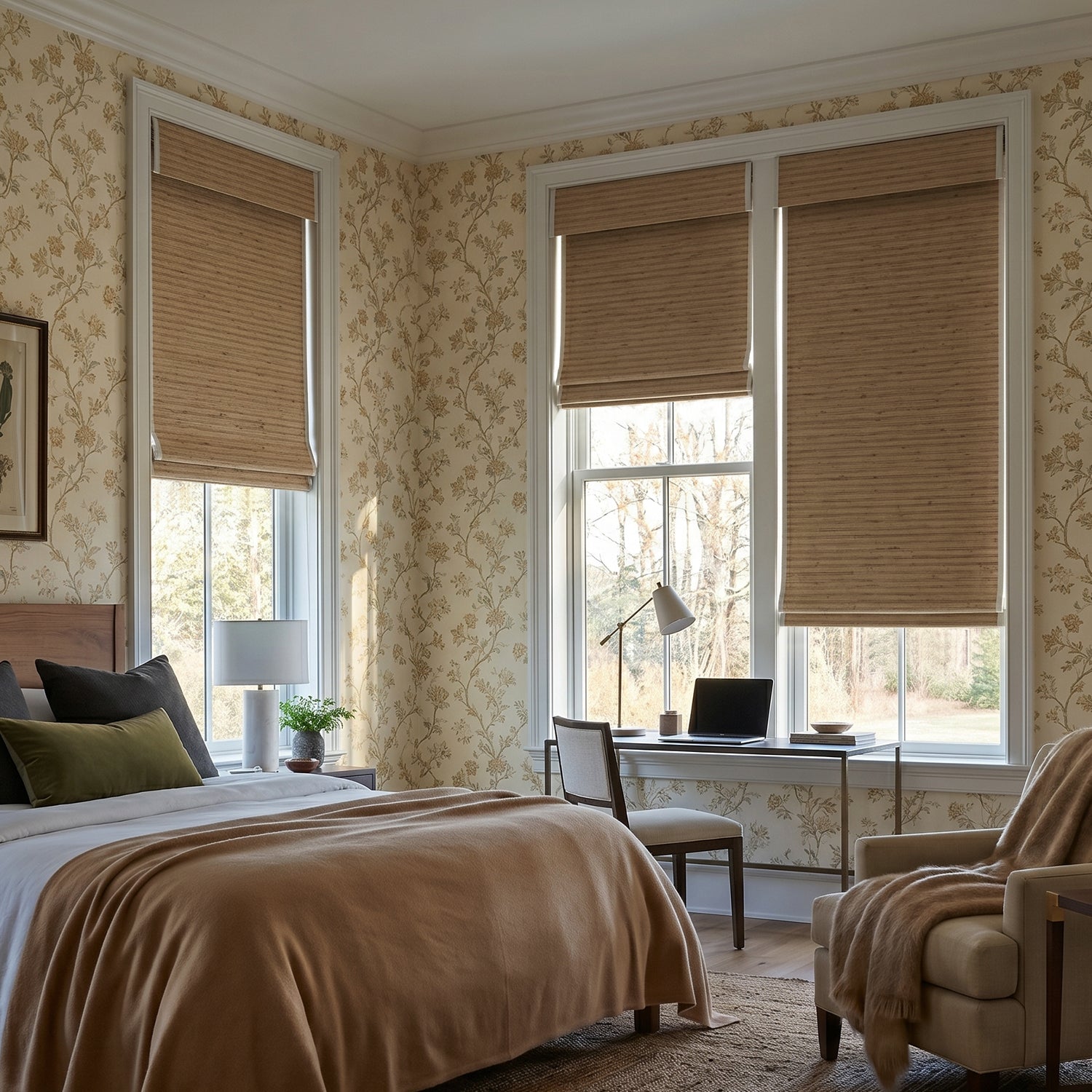 SmartWings Motorized Woven Wood Shades 50%/70%/100% Blackout Persephone