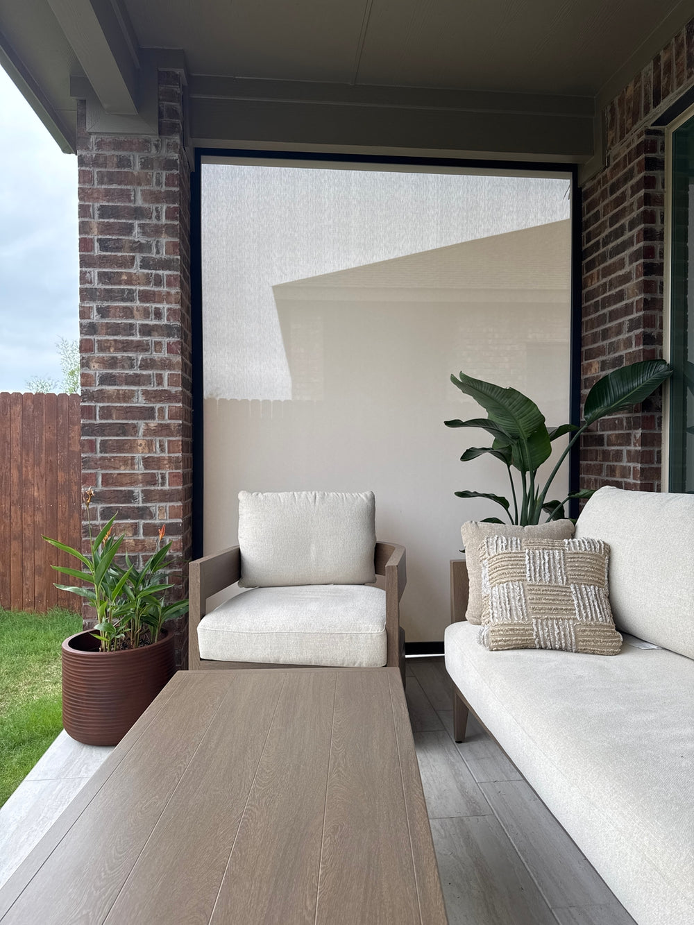 Zipper Track Windproof Outdoor Shades  - Beige